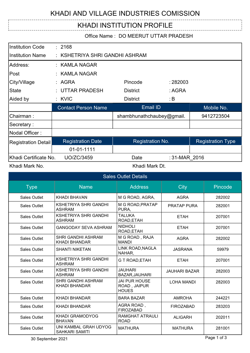 Khadi Institution Profile Khadi and Village