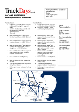 MAP and DIRECTIONS Northamptonshire NN17 5AF Rockingham Motor Speedway