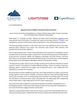 For Immediate Release Lightstone Closes $73 Million Financing For