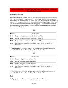 Camshaft / Balance Shaft Belt Information