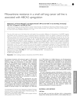 Mitoxantrone Resistance in a Small Cell Lung Cancer Cell Line Is Associated with ABCA2 Upregulation