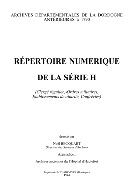 Répertoire Numerique De La Série H