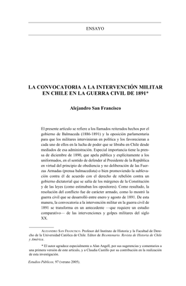 La Convocatoria a La Intervención Militar En Chile En La Guerra Civil De 1891*
