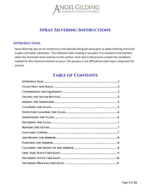 Spray Silvering Instructions Table of Contents