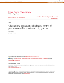Classical and Conservation Biological Control of Pest Insects Within Prairie and Crop Systems Rene Hessel Iowa State University