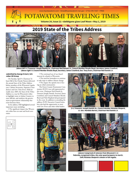 POTAWATOMI TRAVELING TIMES Volume 24, Issue 21 • Datbëgone Gizes Leaf Moon • May 1, 2019 2019 State of the Tribes Address