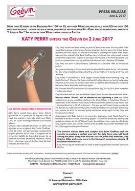 KATY PERRY Enters the Grévin on 2 June 2017