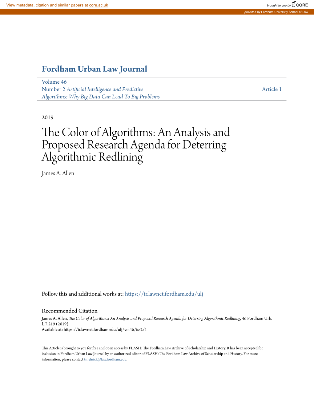 The Color of Algorithms: an Analysis and Proposed Research Agenda for Deterring Algorithmic Redlining, 46 Fordham Urb