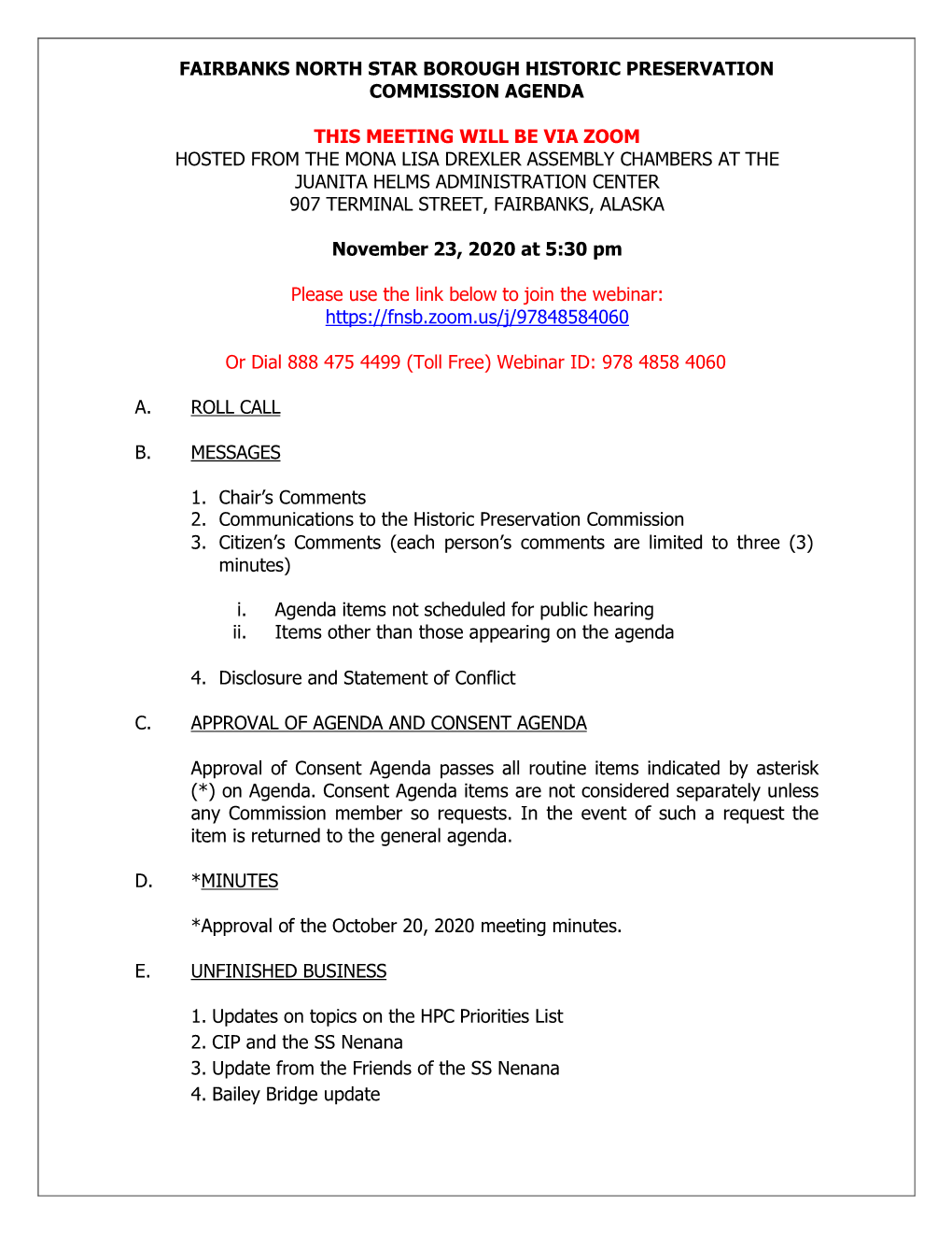 Fairbanks North Star Borough Historic Preservation Commission Agenda