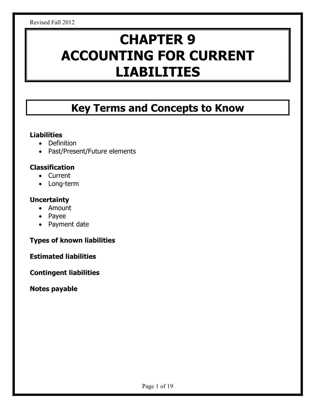 Chapter 9 Accounting for Current Liabilities