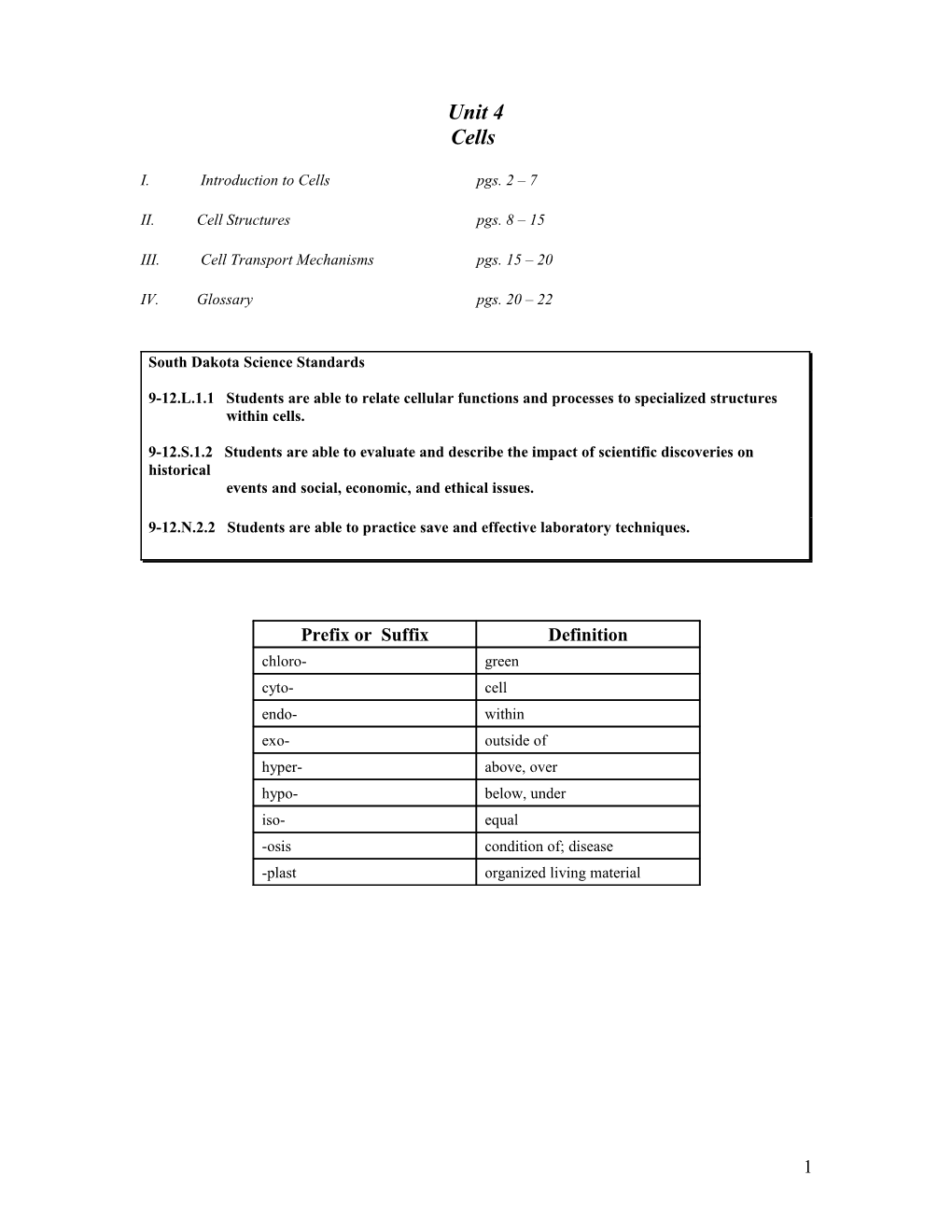 III. Cell Transport Mechanisms Pgs. 15 20