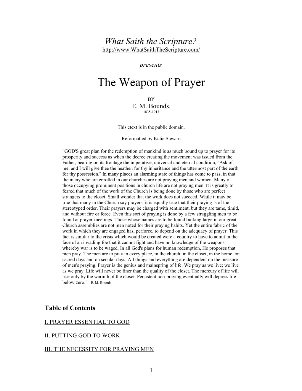 The Weapon Of Prayer Text By E. M. Bounds