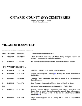 ONTARIO COUNTY (NY) CEMETERIES Compiled by Preston E