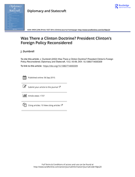 Was There a Clinton Doctrine? President Clinton's Foreign Policy Reconsidered
