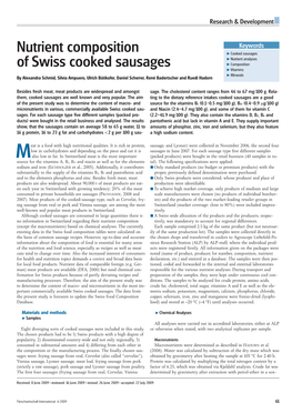 Nutrient Composition of Swiss Cooked Sausages Tec Installation