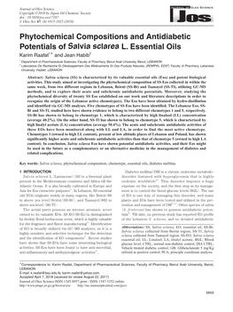 Phytochemical Compositions and Antidiabetic Potentials of Salvia Sclarea L
