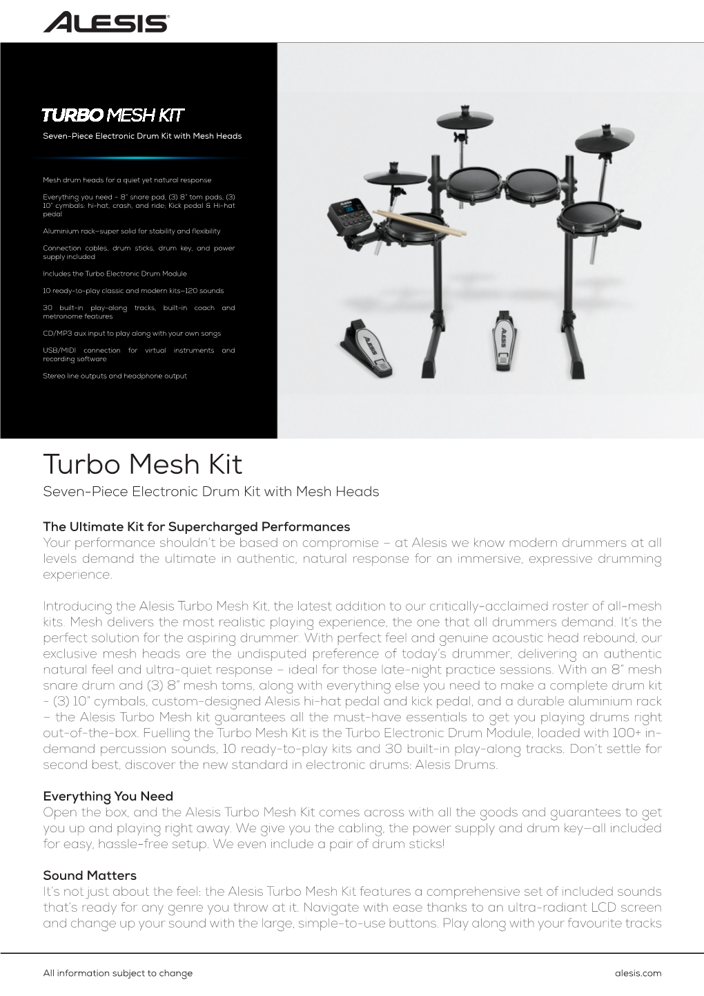 Turbo Mesh Kit Seven-Piece Electronic Drum Kit with Mesh Heads