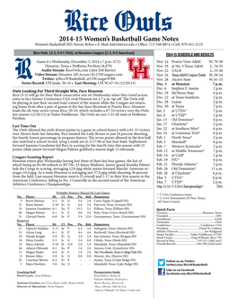2014-15 Women's Basketball Game Notes
