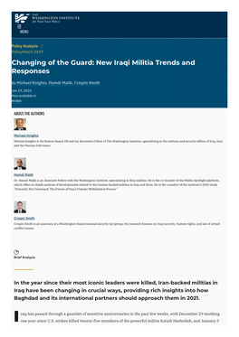 New Iraqi Militia Trends and Responses by Michael Knights, Hamdi Malik, Crispin Smith