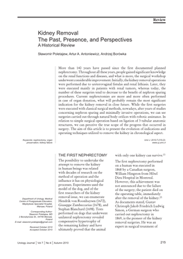 Kidney Removal the Past, Presence, and Perspectives a Historical Review