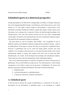 Globalised Sports in a Historical Perspective