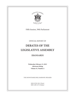 Debates of the Legislative Assembly