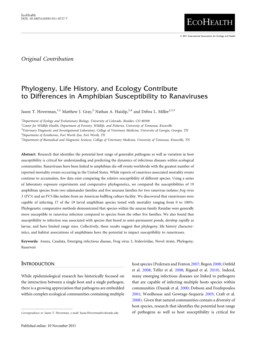 Phylogeny, Life History, and Ecology Contribute to Differences in Amphibian Susceptibility to Ranaviruses