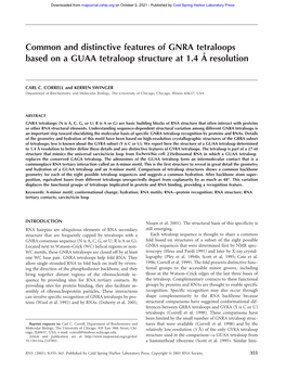 Common and Distinctive Features of GNRA Tetraloops Based on a GUAA Tetraloop Structure at 1.4 Å Resolution