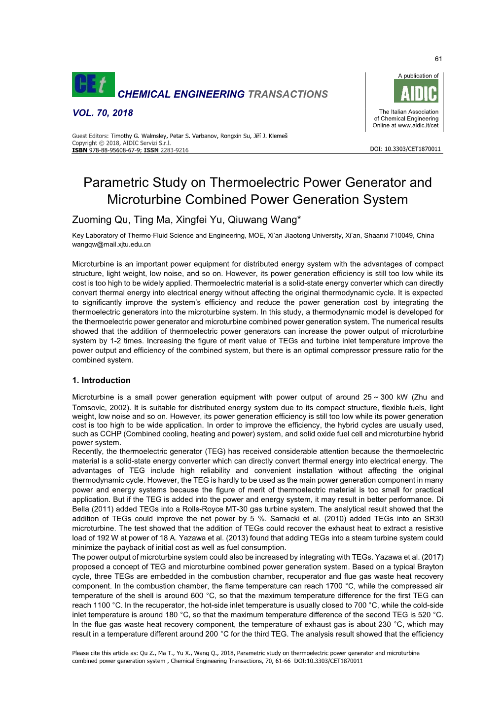 Parametric Study on Thermoelectric Power Generator and Microturbine Combined Power Generation System