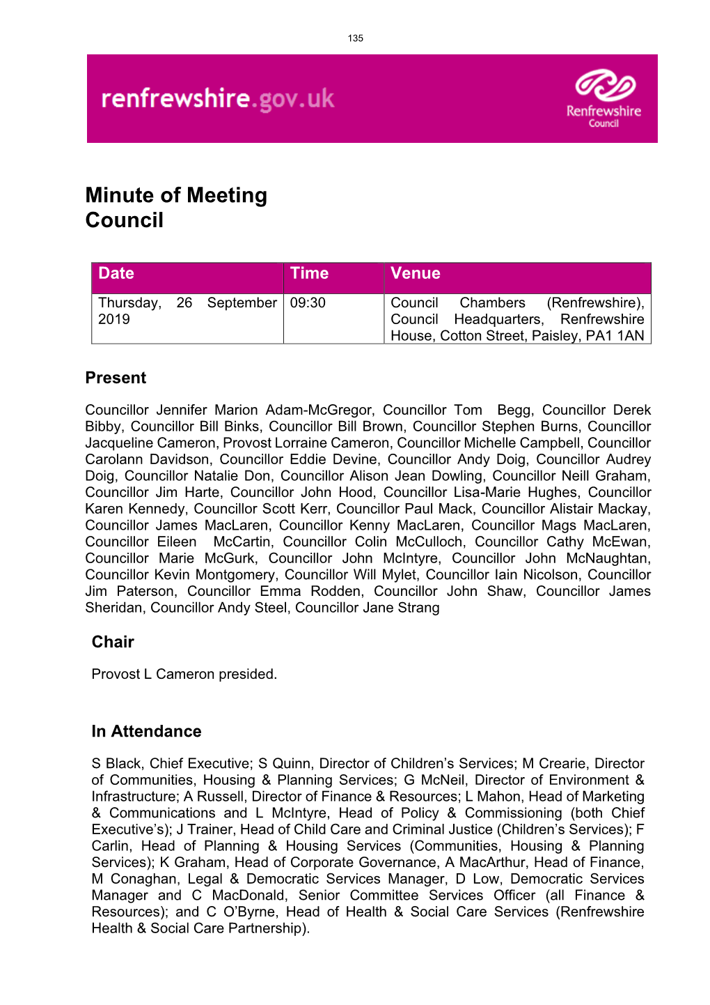 Minute of Meeting Council