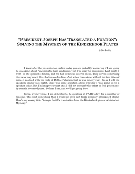 “President Joseph Has Translated a Portion”: Solving the Mystery of the Kinderhook Plates
