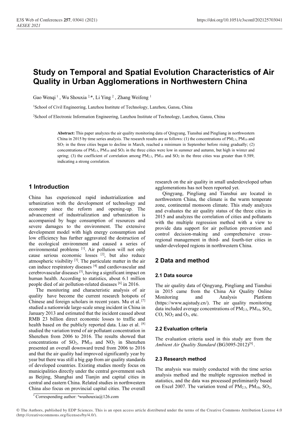 Study on Temporal and Spatial Evolution Characteristics of Air Quality in Urban Agglomerations in Northwestern China