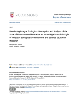 Description and Analysis of the State of Environmental Education at Jesuit High Schools in Light of Religious Ecological Commitments and Science Education Research