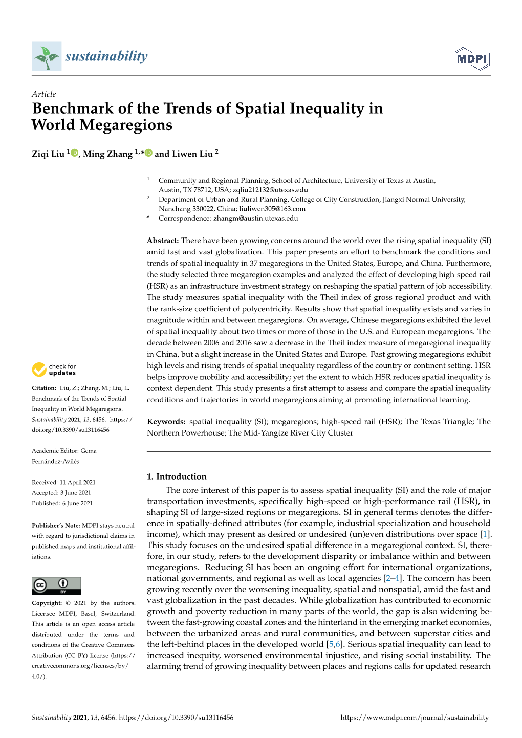 Benchmark of the Trends of Spatial Inequality in World Megaregions