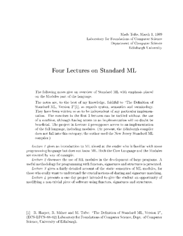 Four Lectures on Standard ML