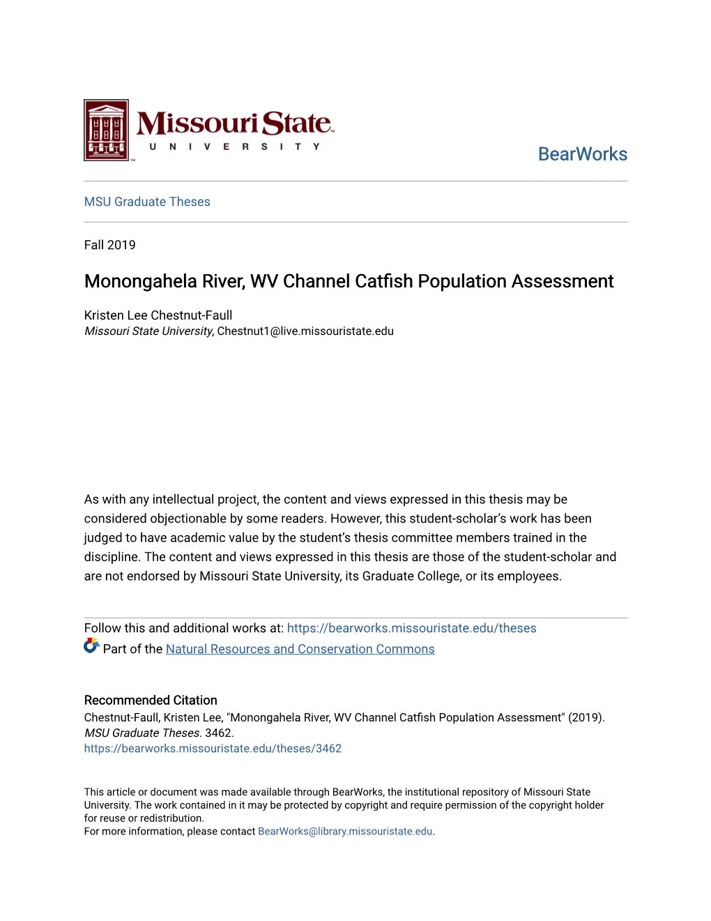 Monongahela River, Wv Channel Catfish Population Assessment