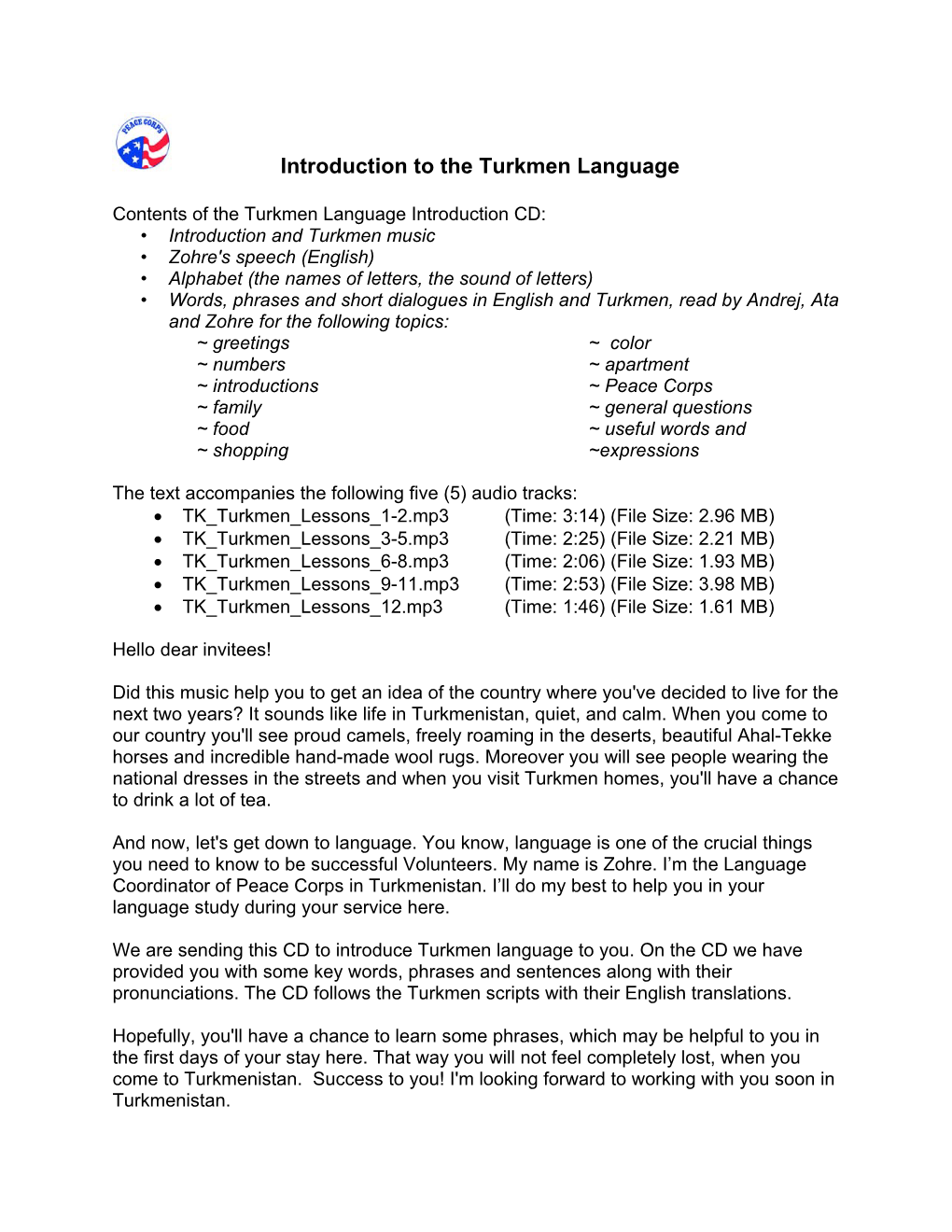 Introduction to the Turkmen Language