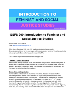 GSFS 200: Introduction to Feminist and Social Justice Studies