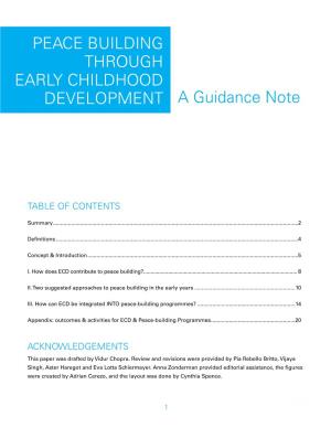 Peace Building Through Early Childhood Development a Guidance Note