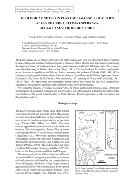 Geological Notes on Plant Megafossil Localities at Cerro Guido, Ultima Esperanza, Magallanes (Xii) Region, Chile