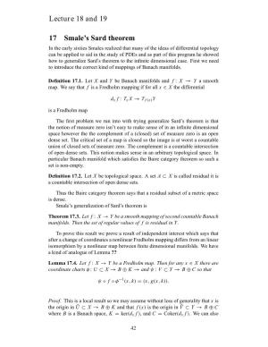 Lecture 18 and 19 17 Smale's Sard Theorem