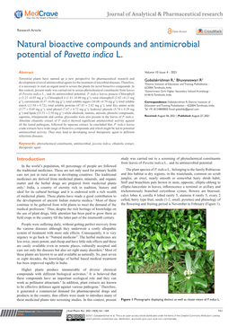 Natural Bioactive Compounds and Antimicrobial Potential of Pavetta Indica L