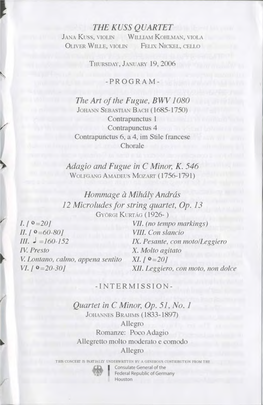 THE KUSS QUARTET the Art of the Fugue, BWV 1080 Adagio And