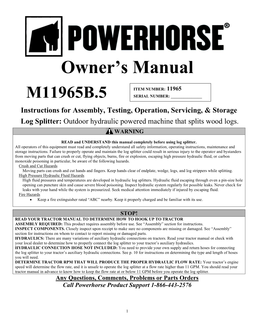 Product Manual for Log Splitter