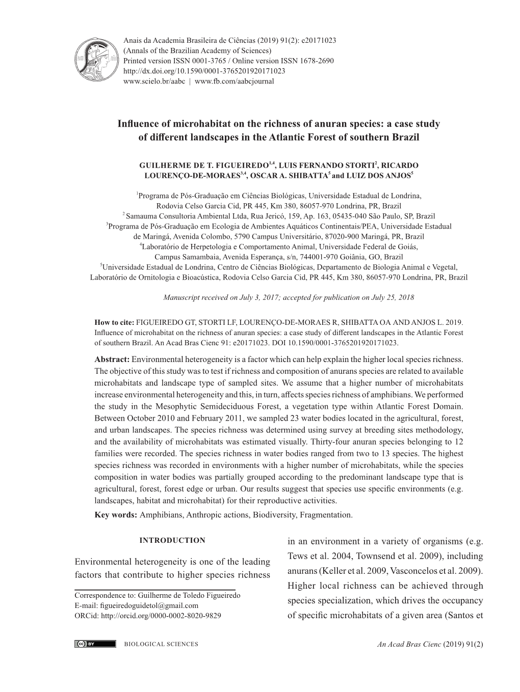 Influence of Microhabitat on the Richness of Anuran Species: a Case Study of Different Landscapes in the Atlantic Forest of Southern Brazil