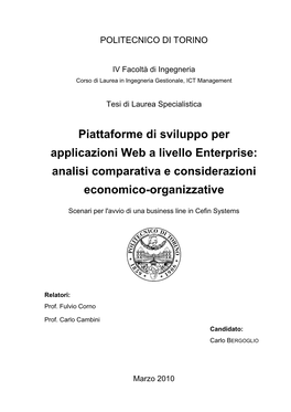 Piattaforme Di Sviluppo Per Applicazioni Web a Livello Enterprise: Analisi Comparativa E Considerazioni Economico-Organizzative