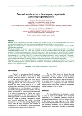 Traumatic Cardiac Arrest in the Emergency Department– Overview Upon Primary Causes