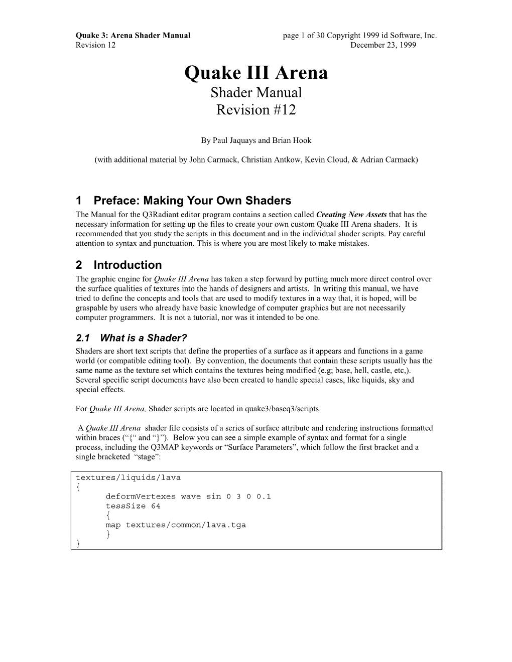 Quake 3: Arena Shader Manual, Revision 12