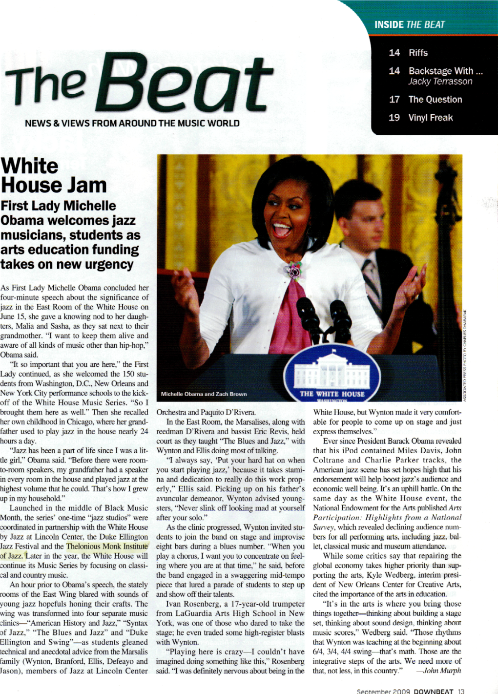 White House Jam First Lady Michelle Obama Welcomes Jazz Musicians, Students As Arts Education Funding Takes on New Urgency