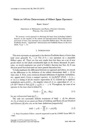 Notes on Infinite Determinants of Hilbert Space Operators